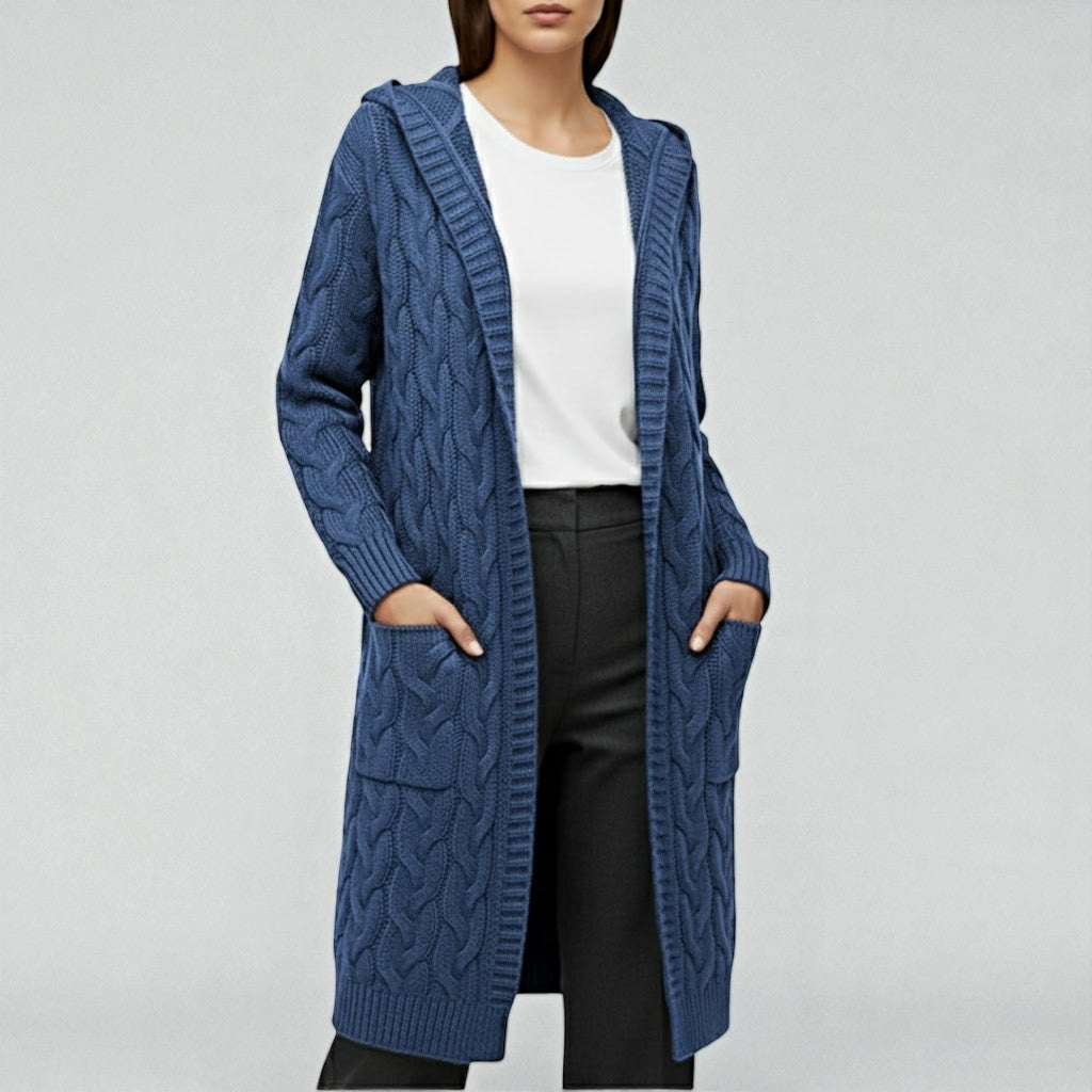 Liora – Women's Cable Knit Long Open Cardigan