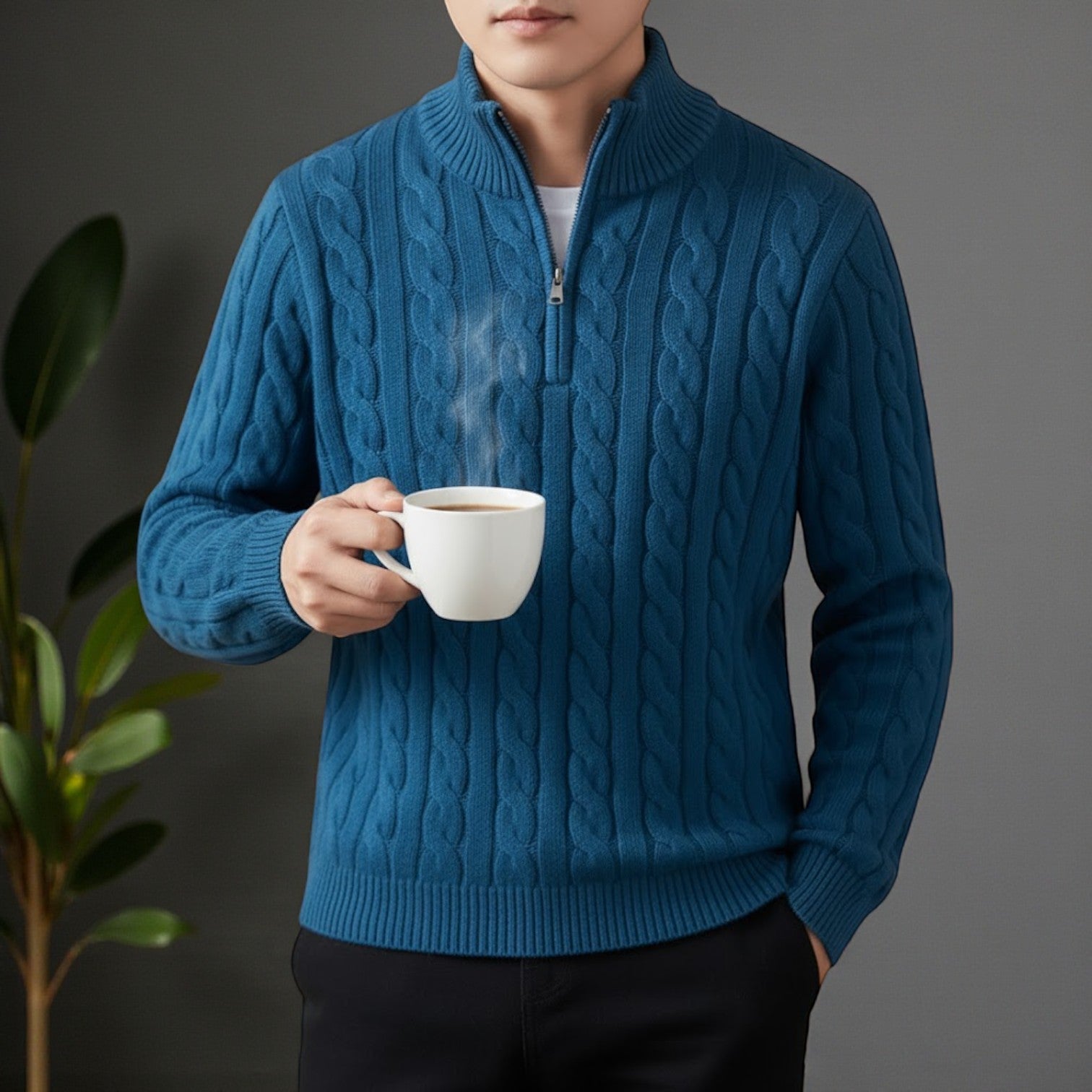Lior – Men's Cotton Cable Knit Sweater with Zipper