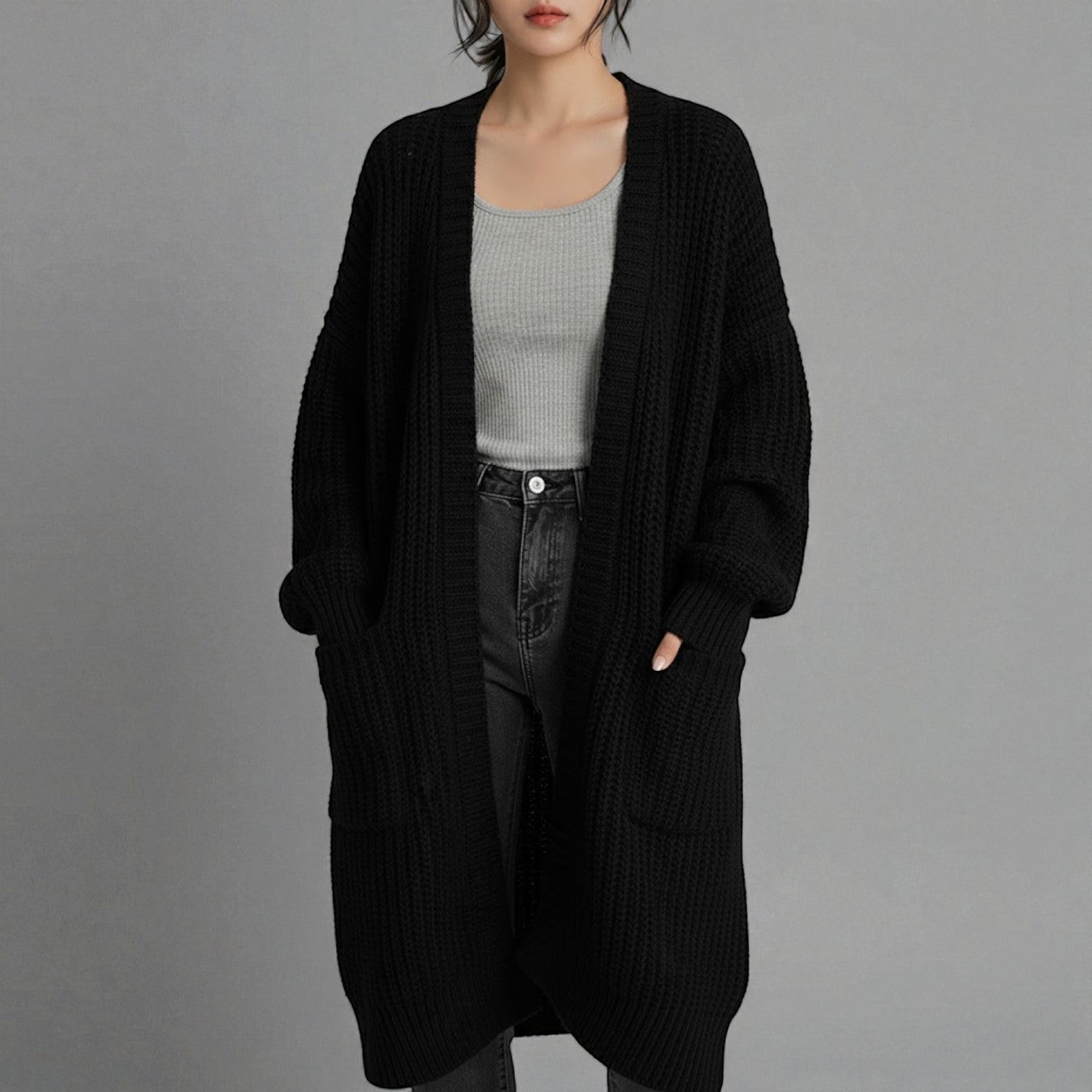 Freja – Women's Wool Winter Cardigan Long with Pockets