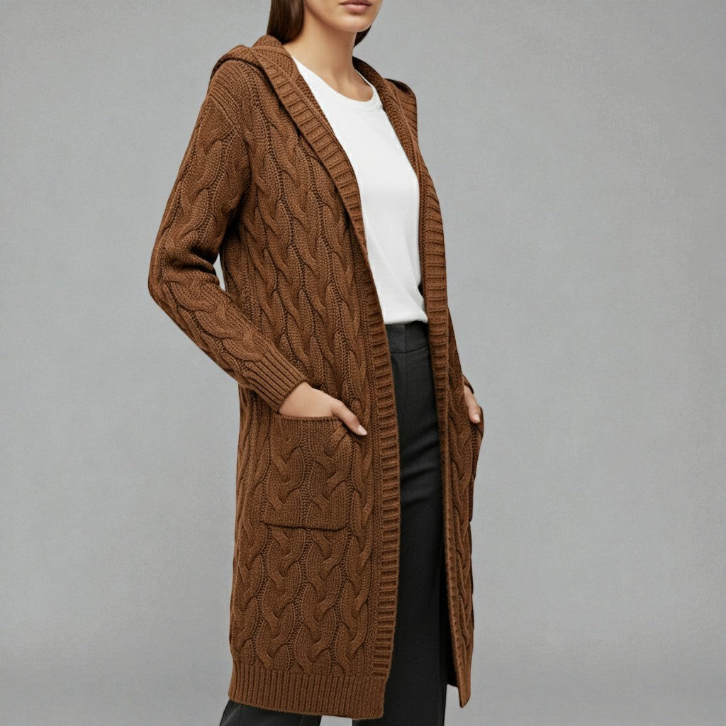 Liora – Women's Cable Knit Long Open Cardigan