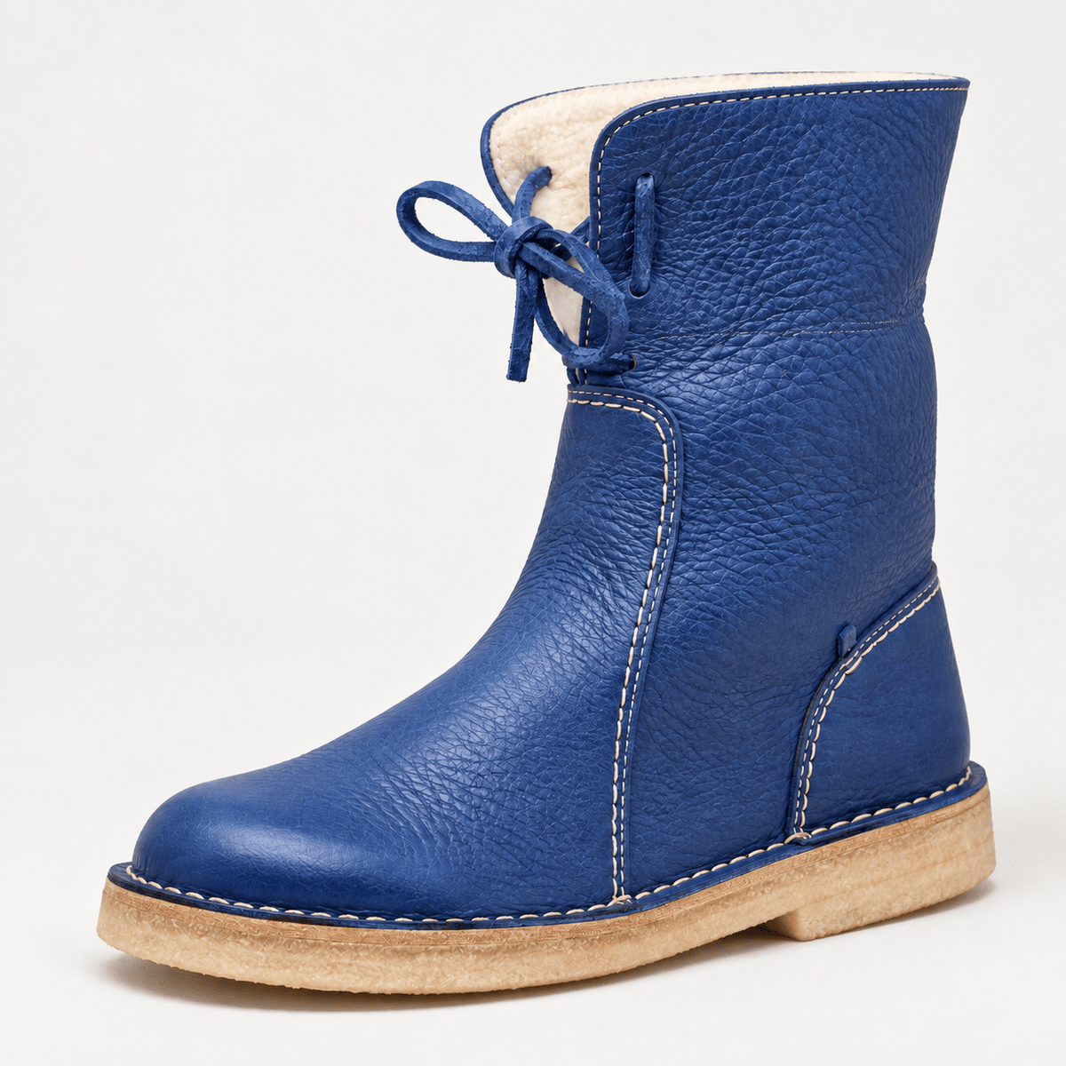 Victoria - Women's Lace-Up Ankle Boots with Cozy Lining and Chunky Sole - Boots - Dark Blue - Parker&Brooks