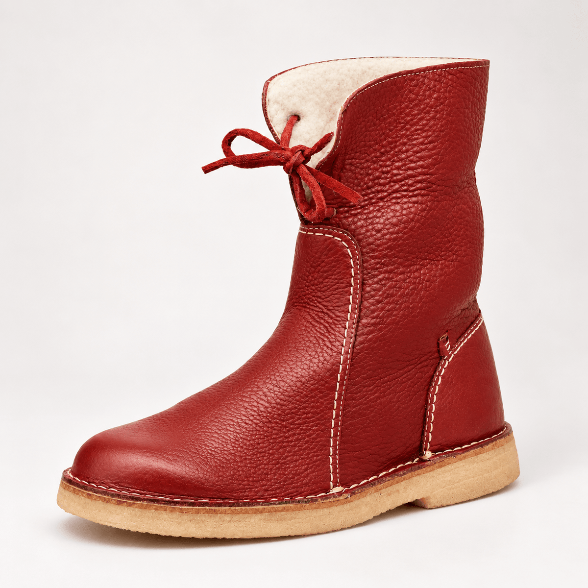 Victoria - Women's Lace-Up Ankle Boots with Cozy Lining and Chunky Sole - Boots - Red - Parker&Brooks