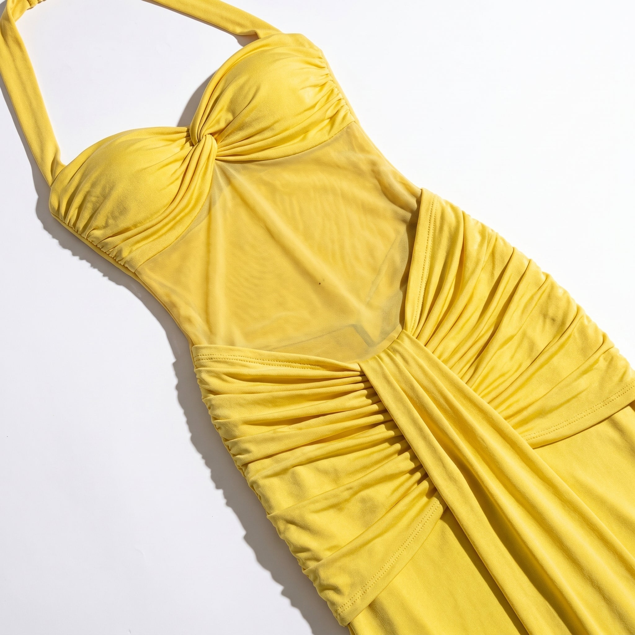 Victoria - Women's Summer Party Ruched Halter Maxi Dress - Maxi Dress - Yellow - Parker&Brooks