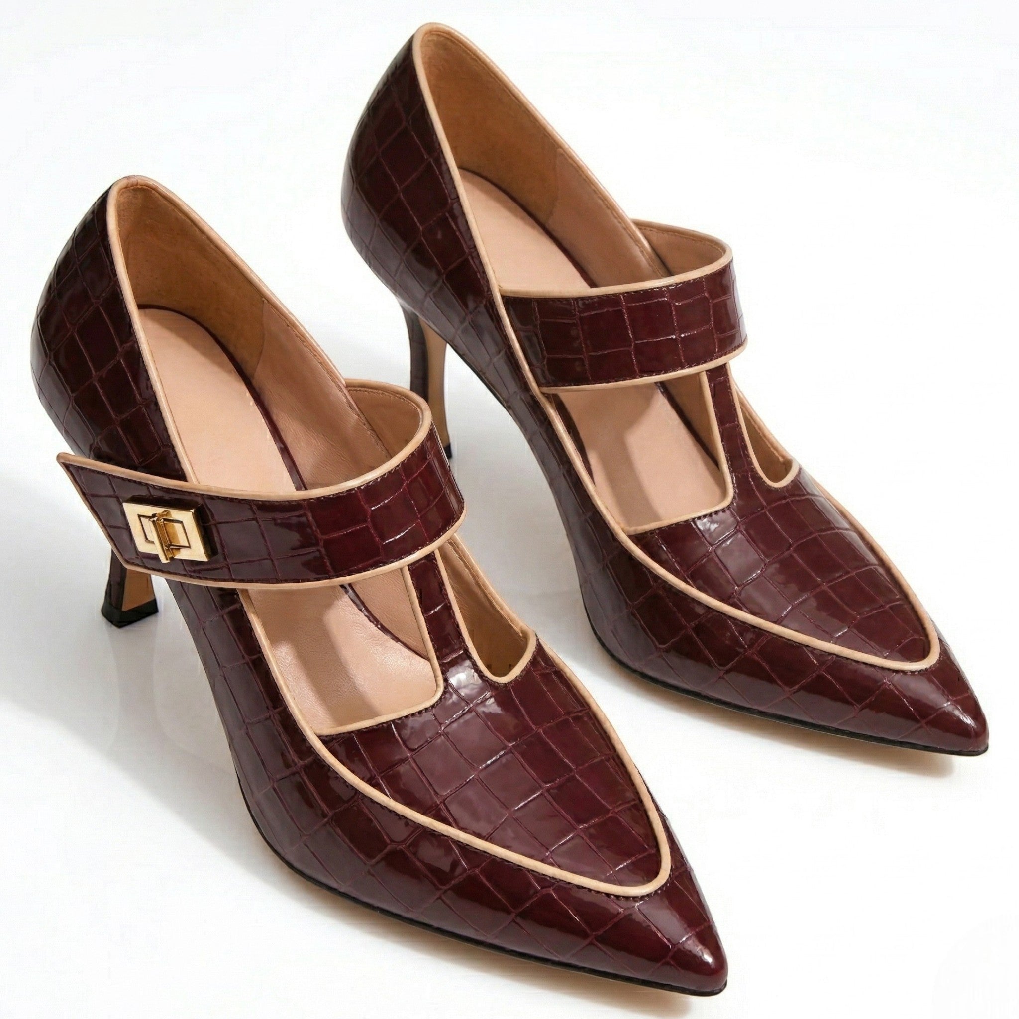 Vivian - Women's Pointed Toe Mary Jane Heels - Sandals & Slides - Burgundy - Parker&Brooks