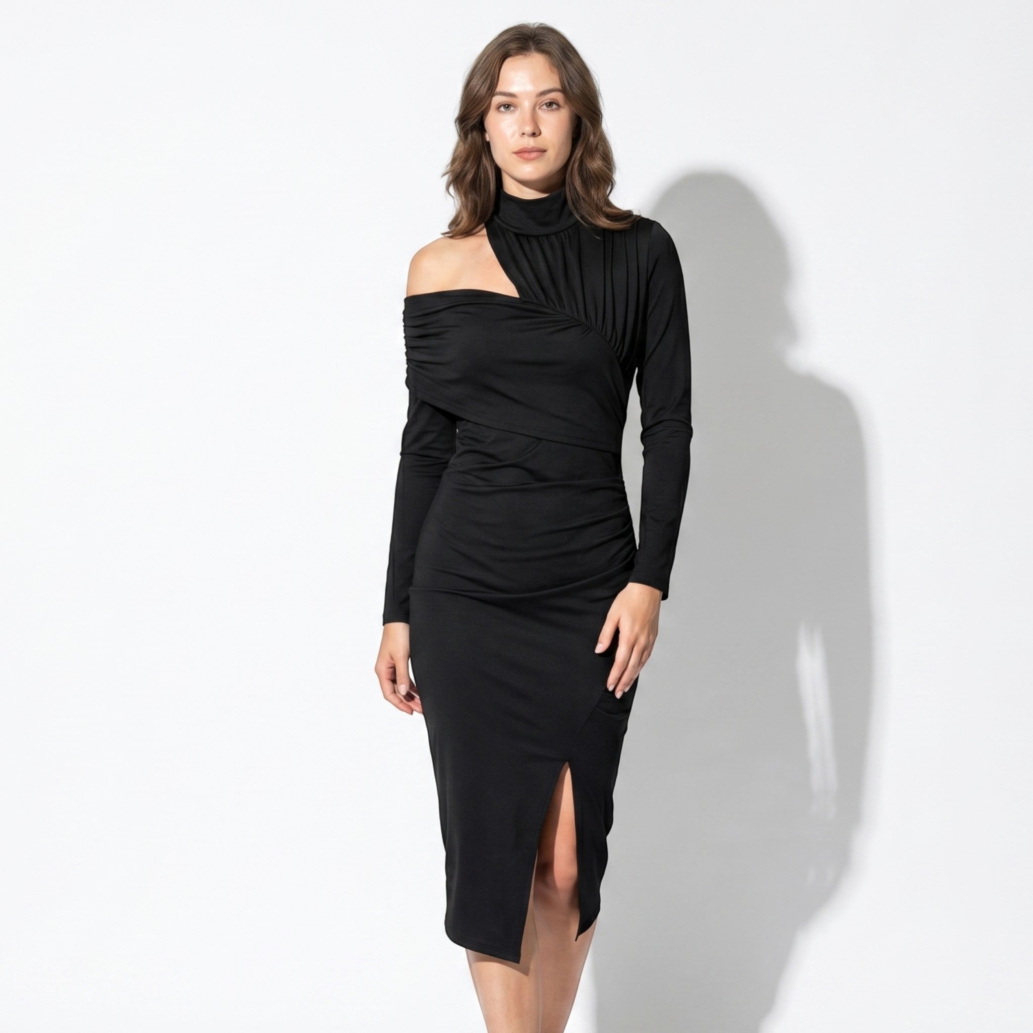 Vivienne - Women's Evening Bodycon Turtleneck Midi Dress