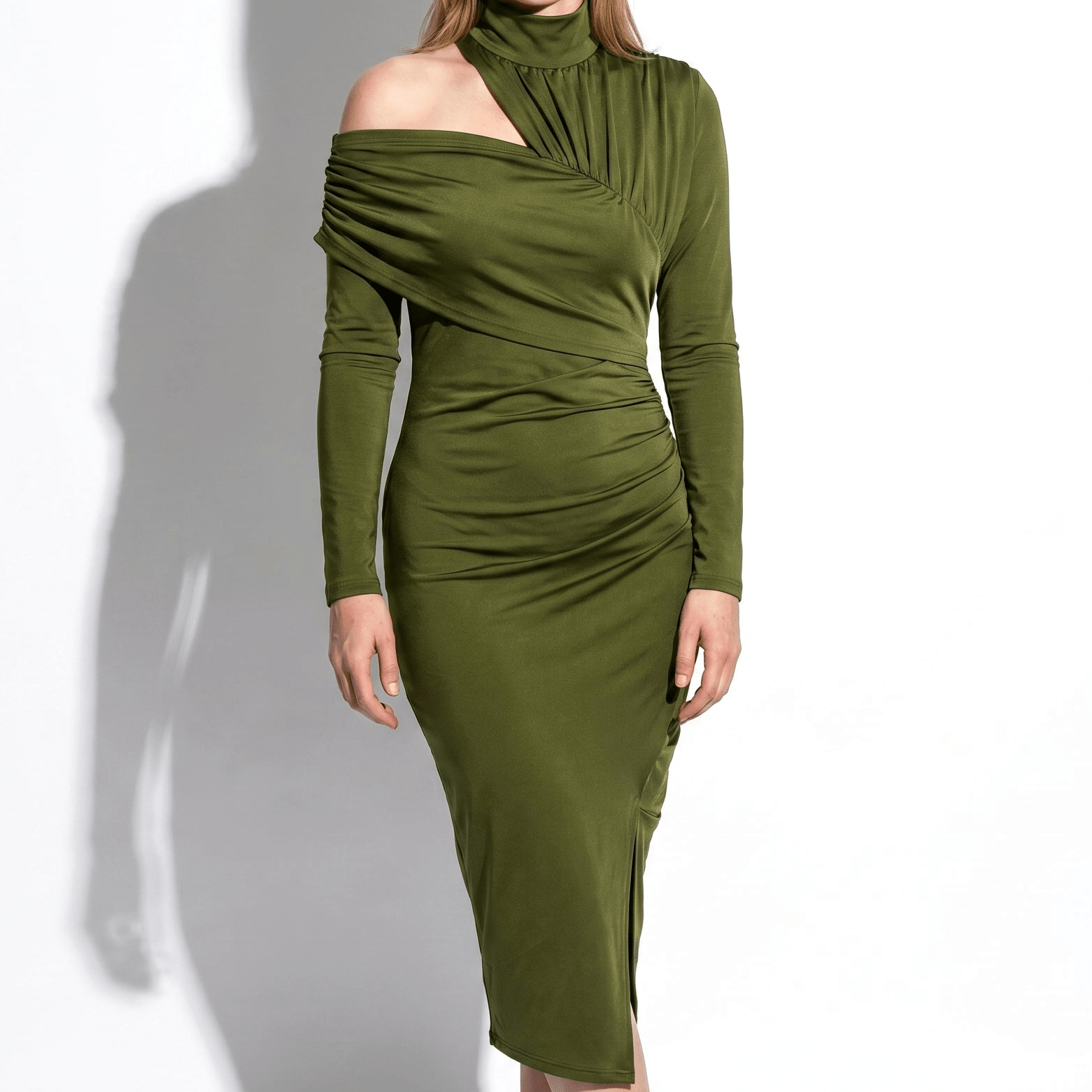 Vivienne - Women's Evening Bodycon Turtleneck Midi Dress