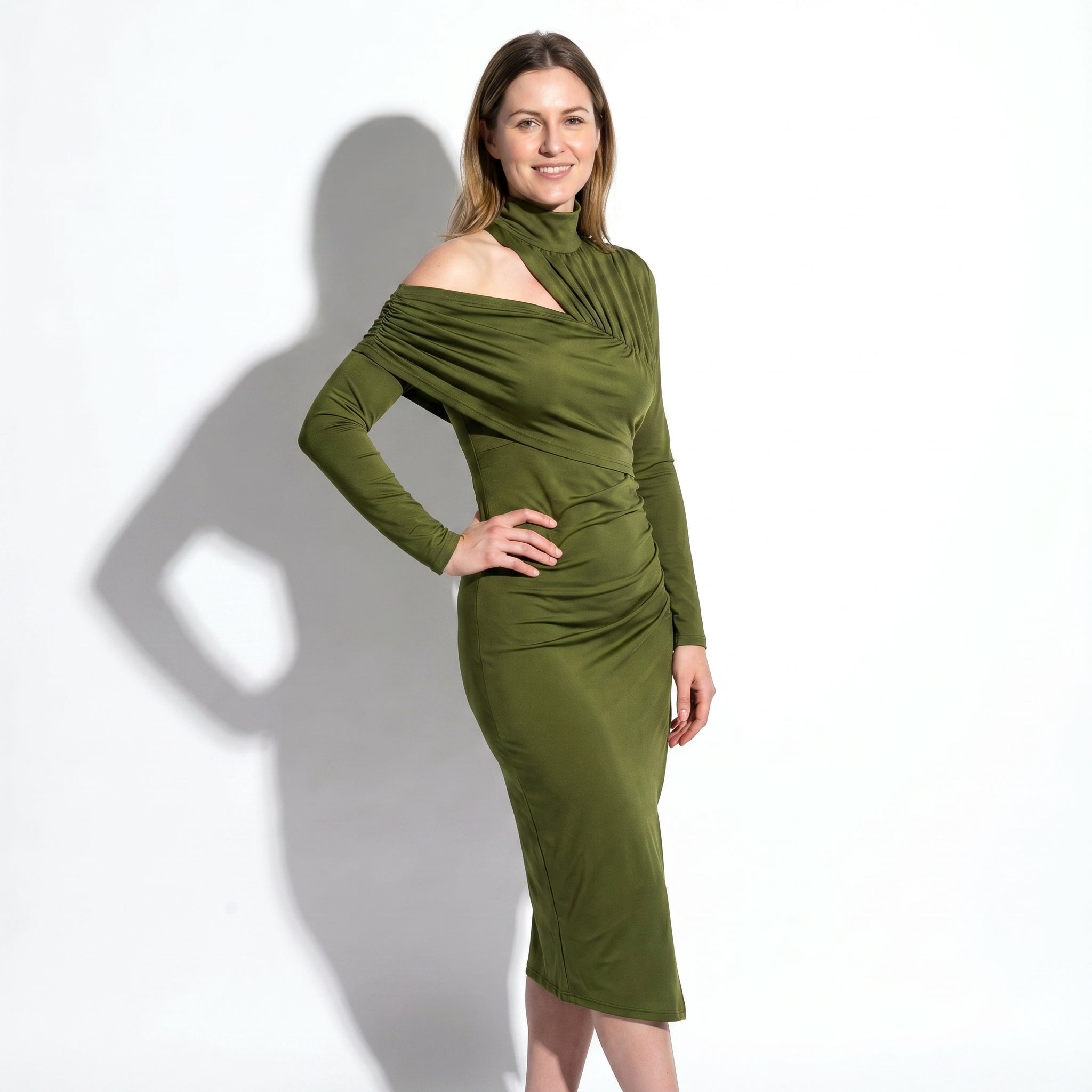 Vivienne - Women's Evening Bodycon Turtleneck Midi Dress