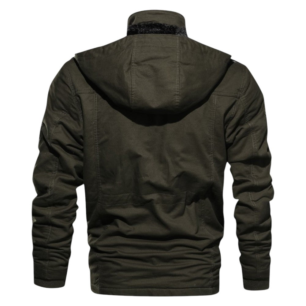 Men’s Winter Cargo Jacket with Faux Fur Lining and Multiple Pockets