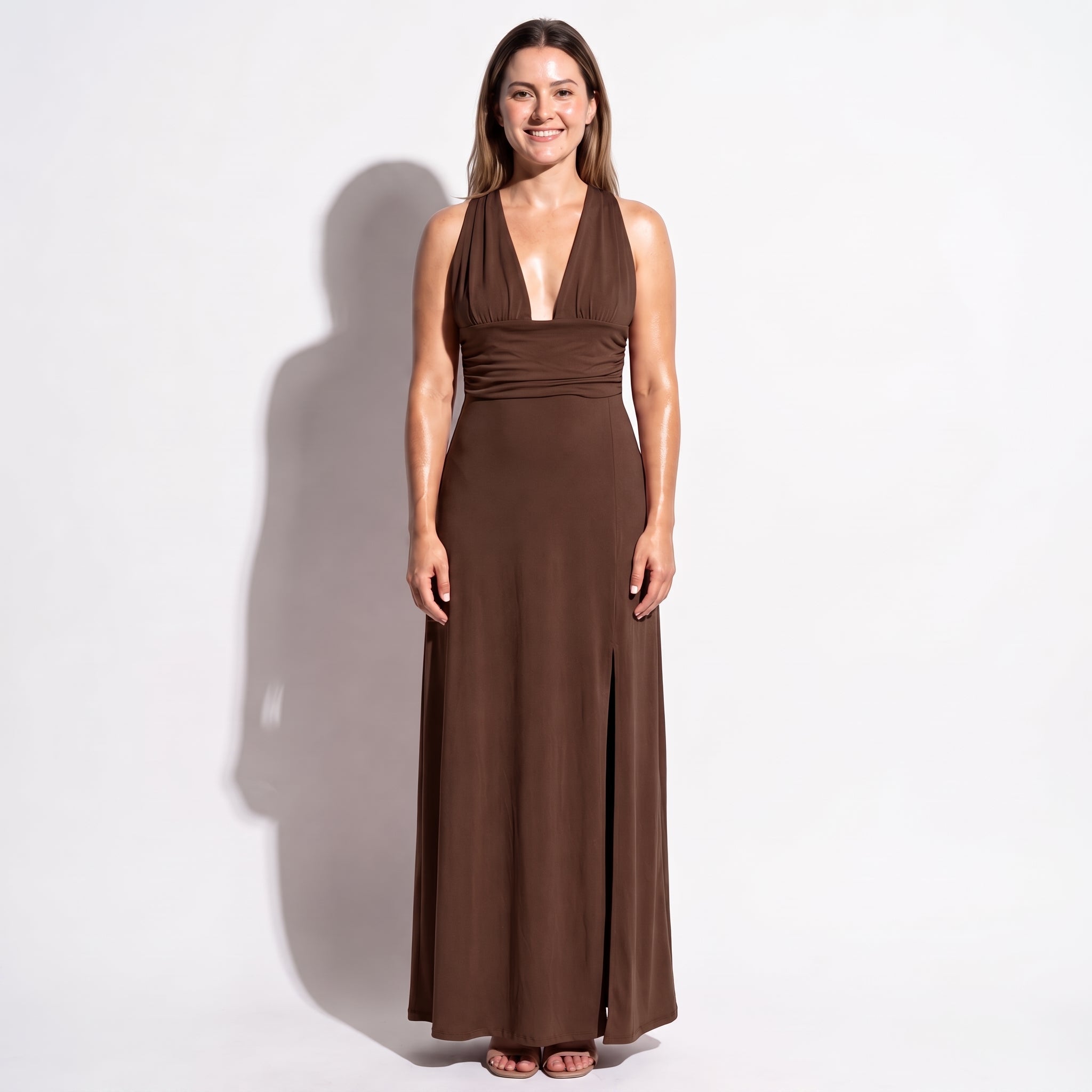 Women's Summer Party Plunge Maxi Dress with High Split - Maxi Dress - Pink - Parker&Brooks