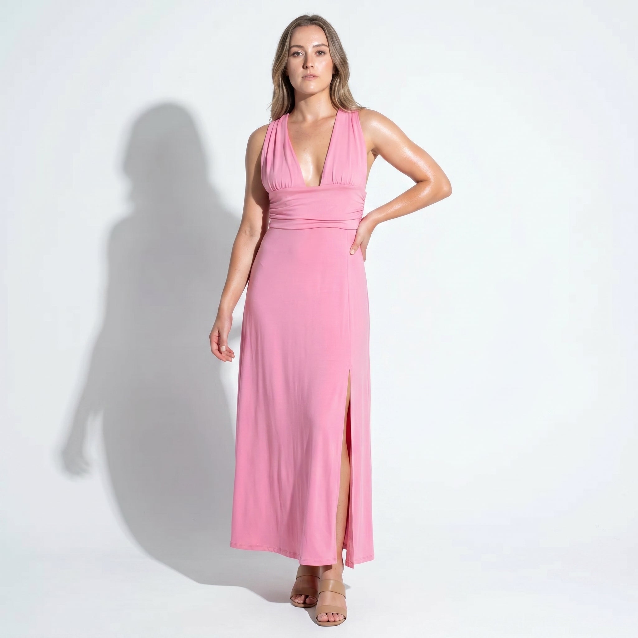 Women's Summer Party Plunge Maxi Dress with High Split