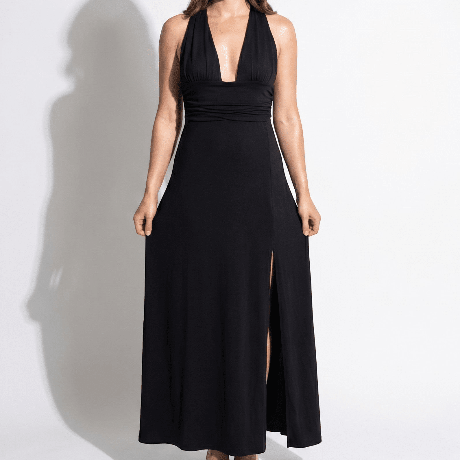 Women's Summer Party Plunge Maxi Dress with High Split - Maxi Dress - Black - Parker&Brooks