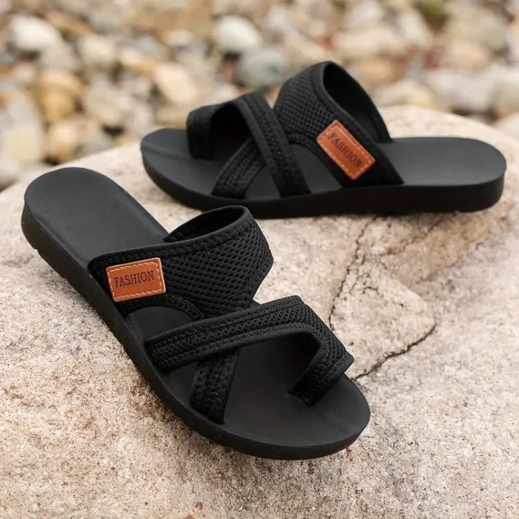 Zara - Women's Orthopedic Cross Strap Flat Sandals - Sandals - Black - Parker&Brooks