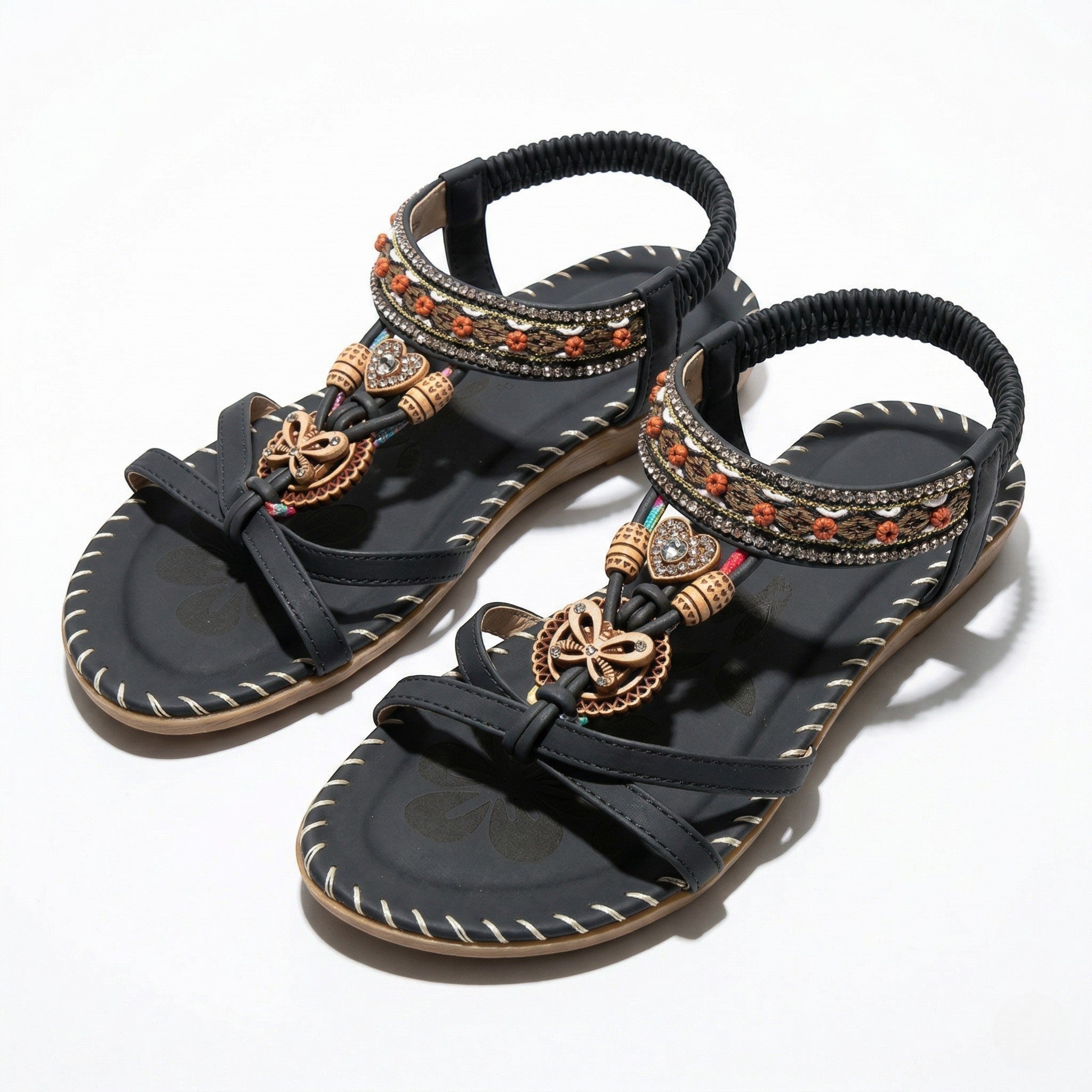 Zoe - Women's Summer Boho Flat Sandals - Sandals - Black - Parker&Brooks