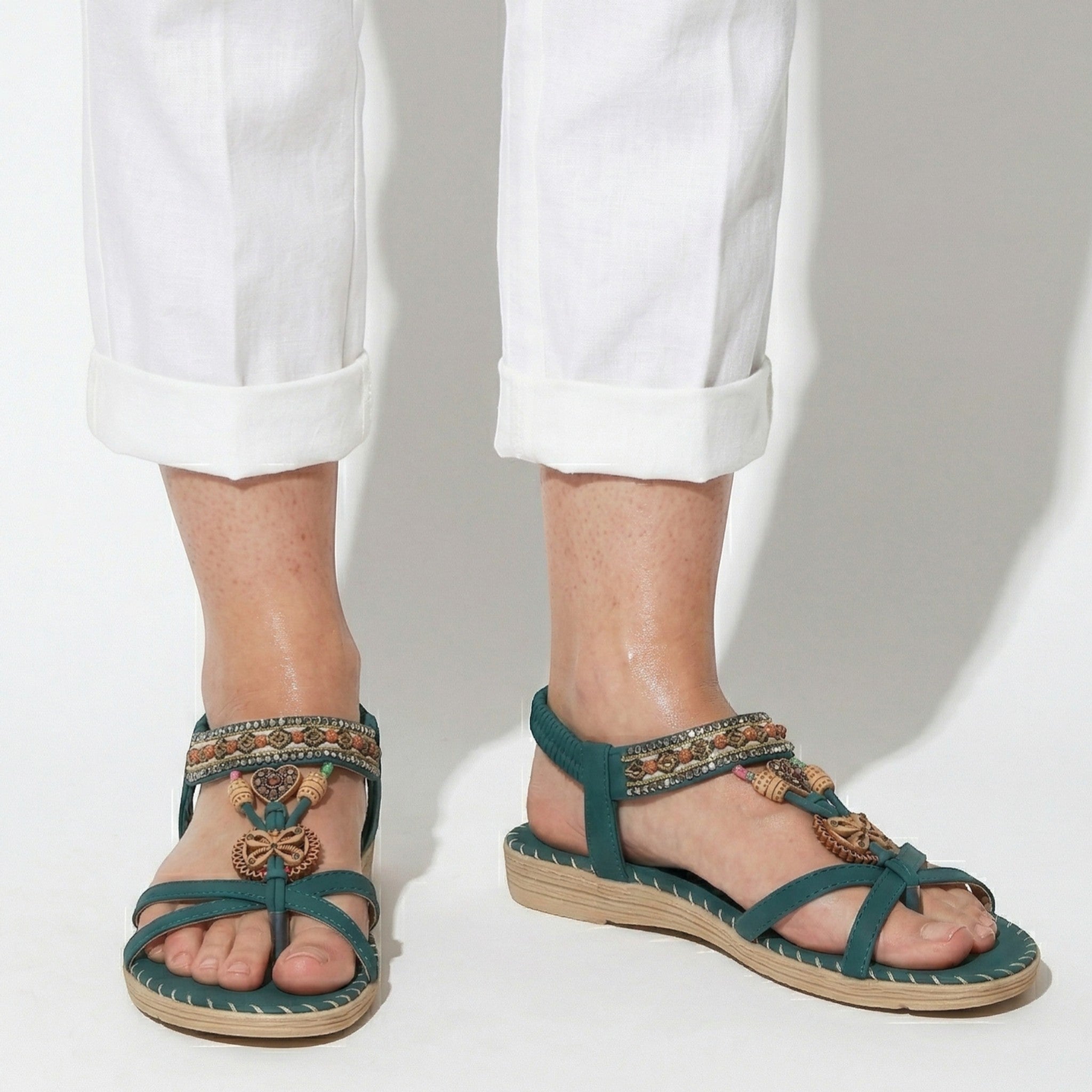 Zoe - Women's Summer Boho Flat Sandals - Sandals - Green - Parker&Brooks