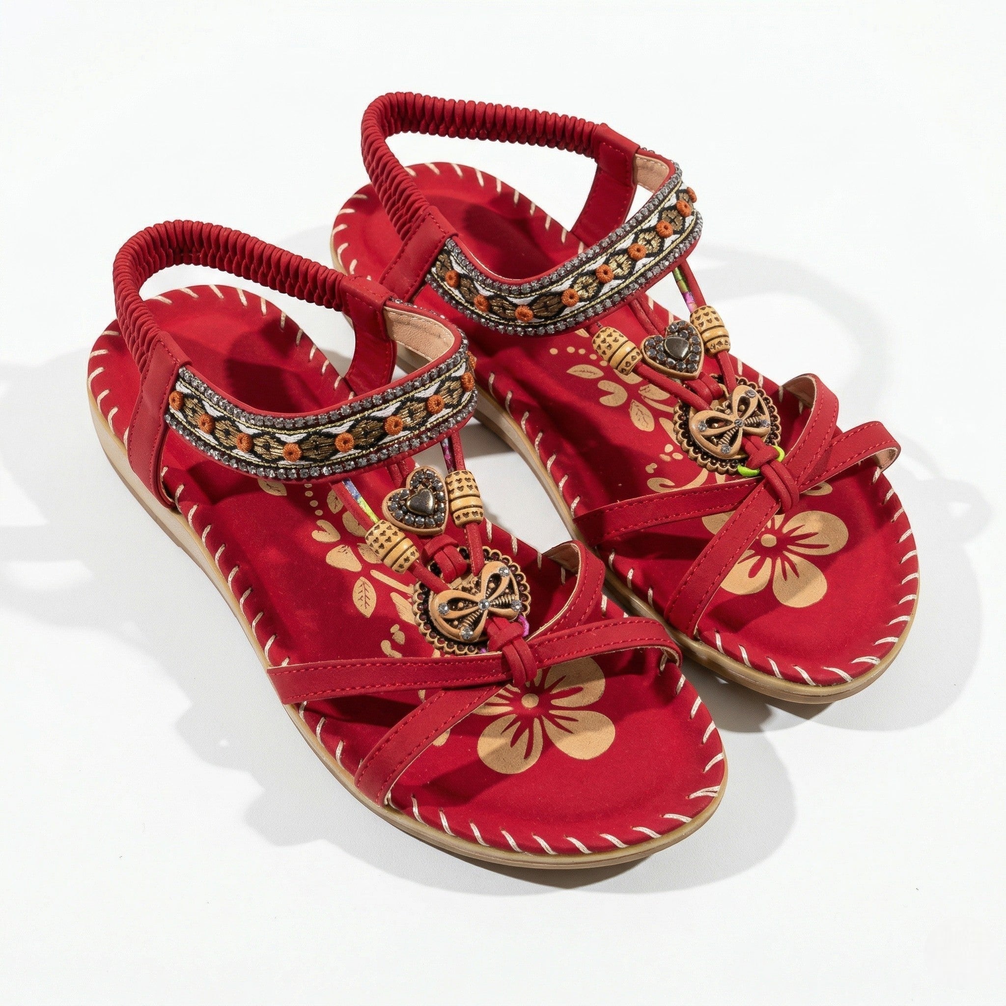 Zoe - Women's Summer Boho Flat Sandals - Sandals - Red - Parker&Brooks